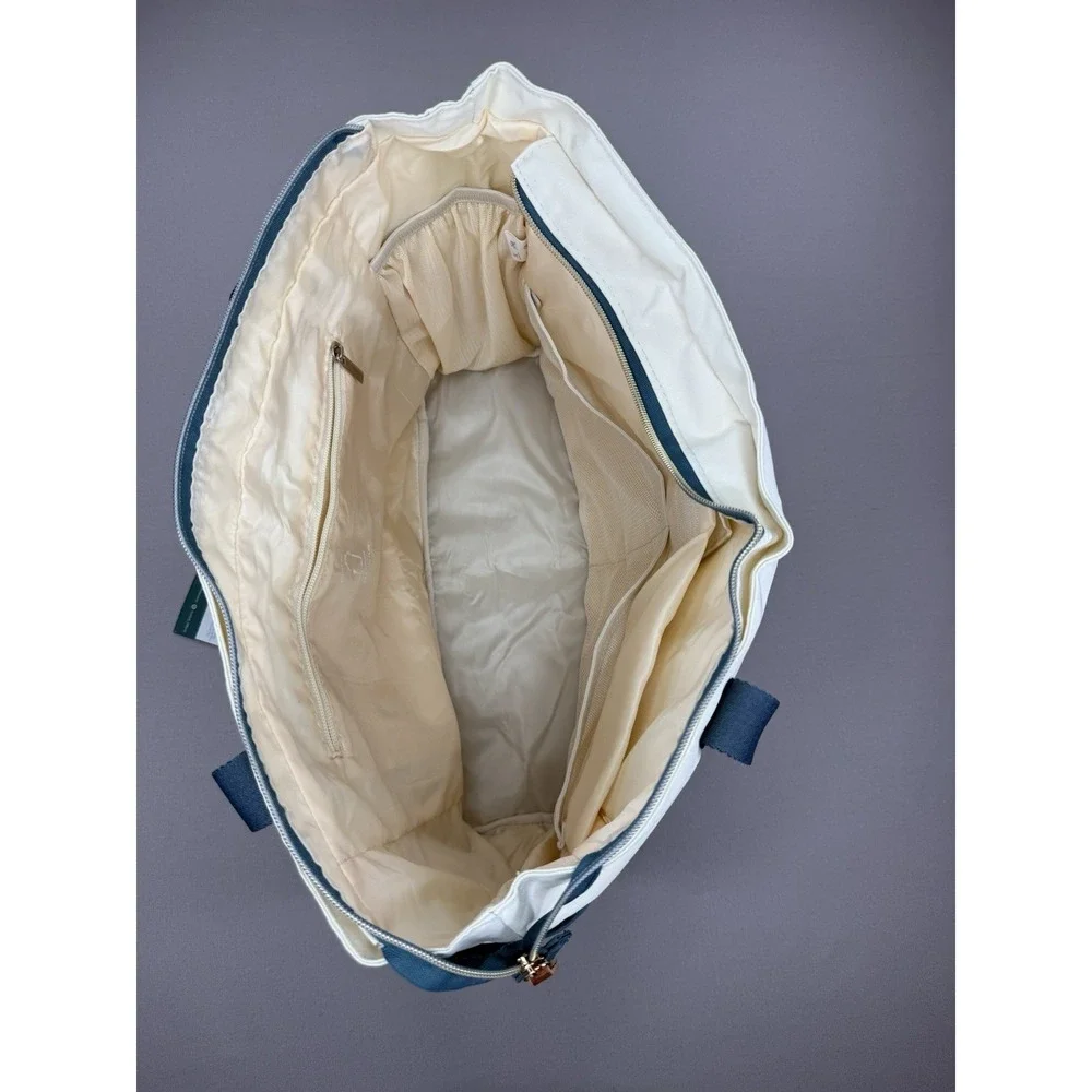 ECOHUB Tote‎ Bag Women Blue Beige Pockets Recycle Medium Canvas Travel Zip Work